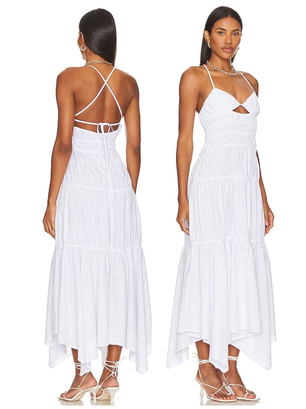 White Spaghetti Strap Maxi Dress with Crisscross Back